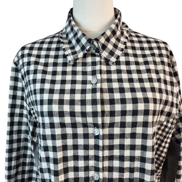 POL BOHO Oversized Small Black and White Checked Gingham Dress Frayed Hem - Picture 10 of 16